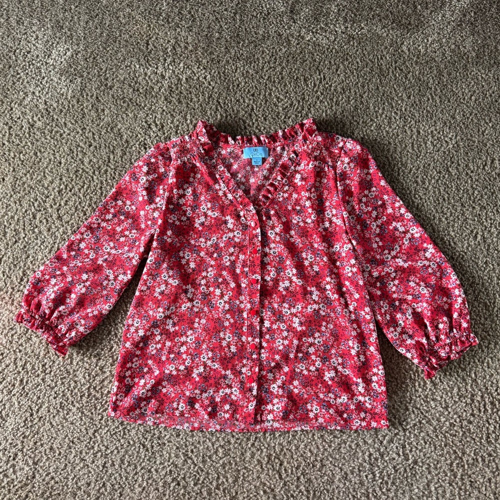 Cece Red Floral Button-Up Blouse Size Small